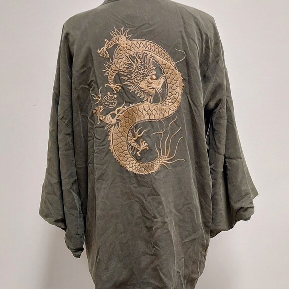ZARA Trafaluc, Sage Green, Gold Embroidered Dragon, Kimono Jacket, Size:M - Picture 4 of 10